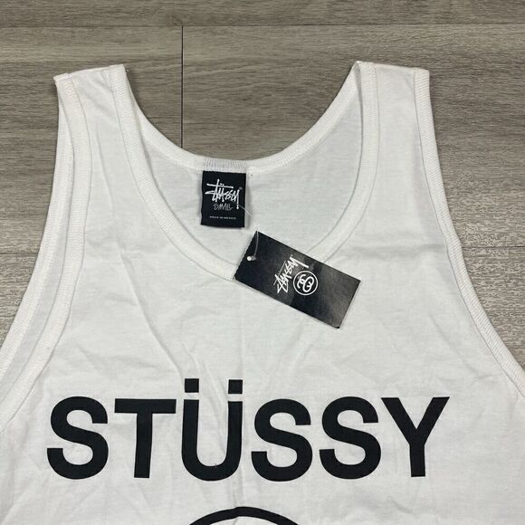 Stussy Tank Top Mens Small White Rasta Beach Surf Hype Striped - Picture 3 of 9